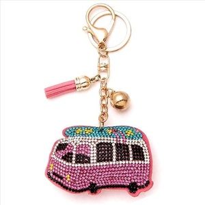 Rhinestone VW Surf Van Puffy Purse Charm Keychain
